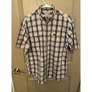 Carhartt Men's M Short Sleeve Blue Checked 100% Cotton Button-Front Shirt